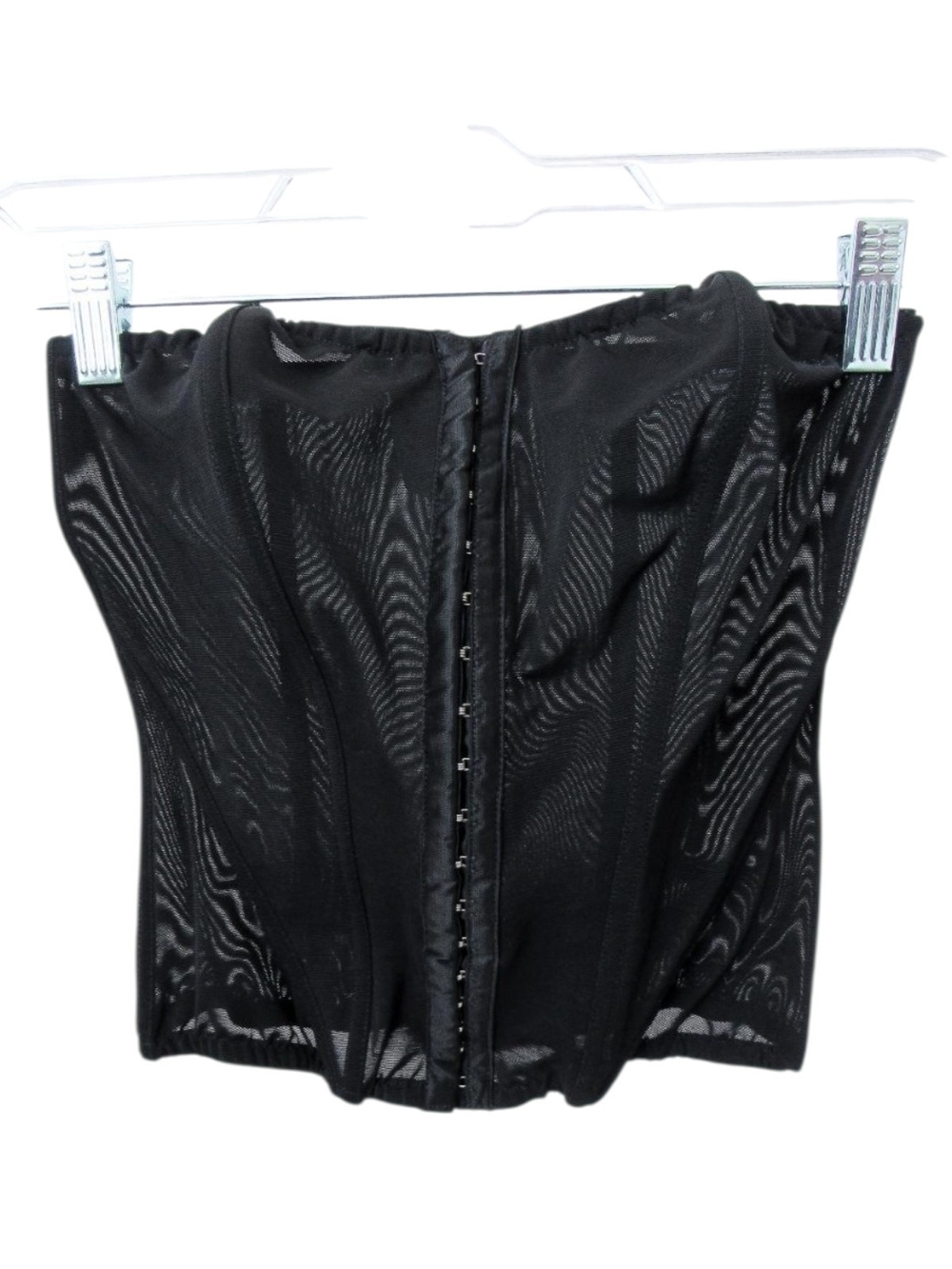 Leg Avenue Black Mesh Corset Top Size S Hook & Eye Sheer Boning Girdle Sexy Dom